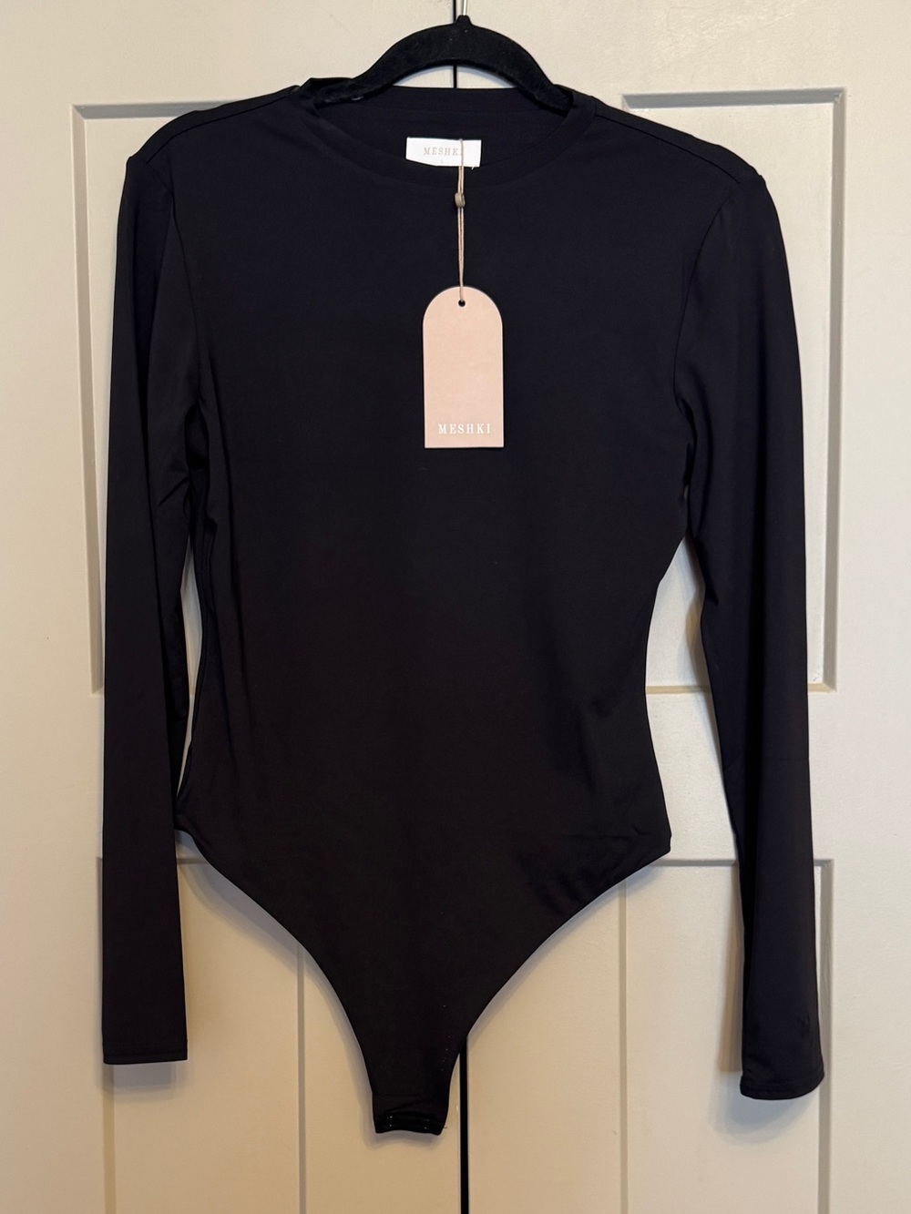 NWT Meshki Delilah Long Sleeve Crew Neck Bodysuit Black | Size L
